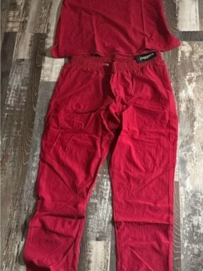 Unbranded Red High-Waist Casual jogger pants  and vneck shirt